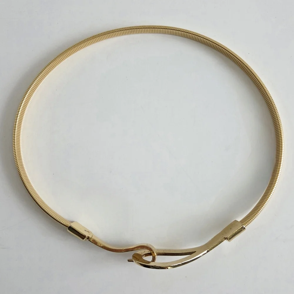 Slinky Gold Vintage Disco Stretch Belt With Hook Closure, Size Small